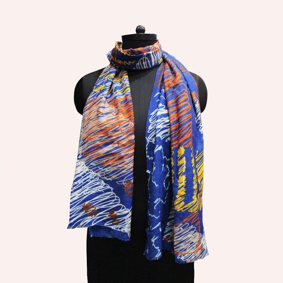 NWT Blue Silken Woolen Scarf Wrap - Picture 2 of 5